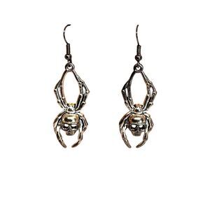 Halloween Tarnished Silver Spider Earrings #2034
